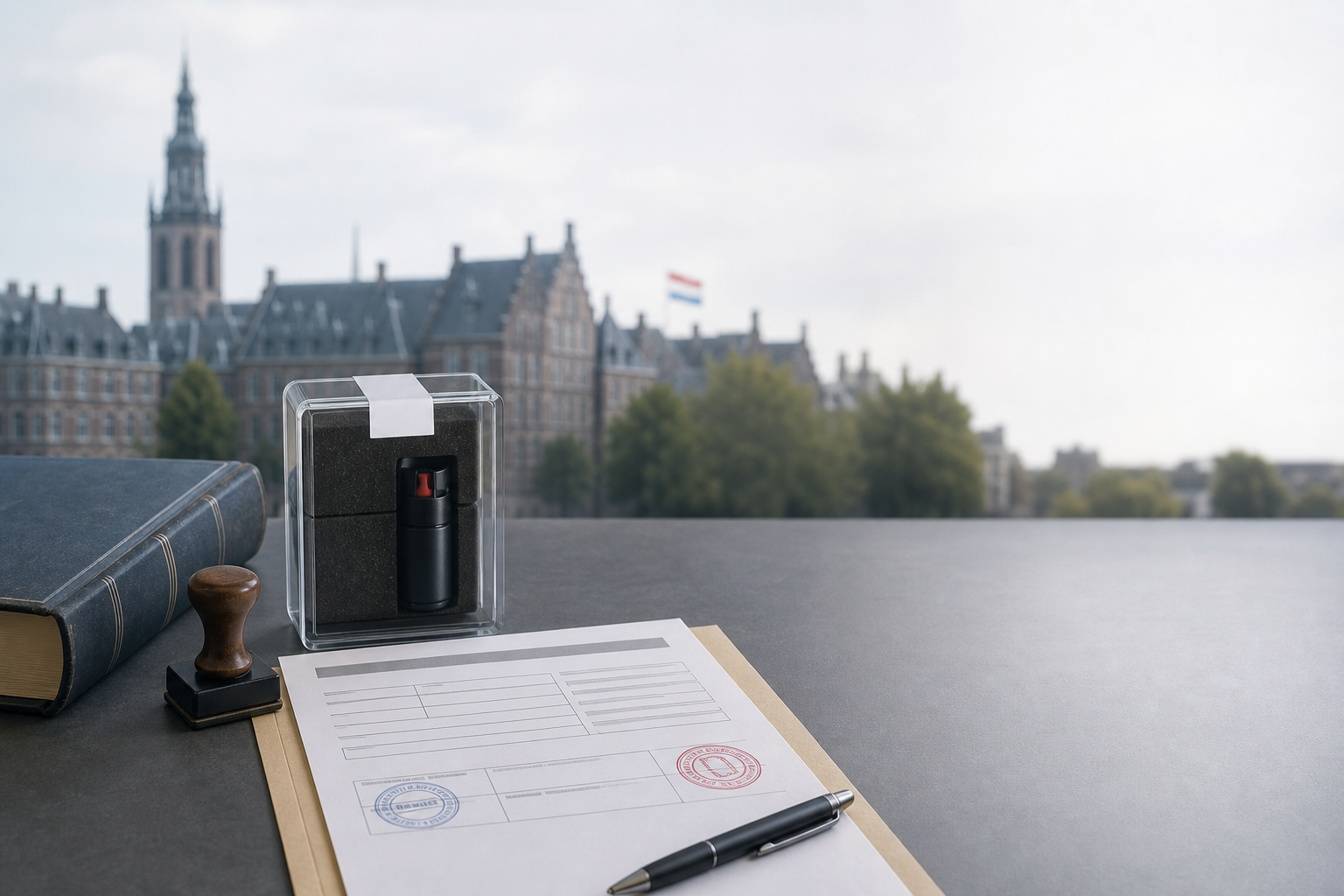 Neutrale illustratie van Nederlandse wetgeving en een mogelijke peppersprayvergunning